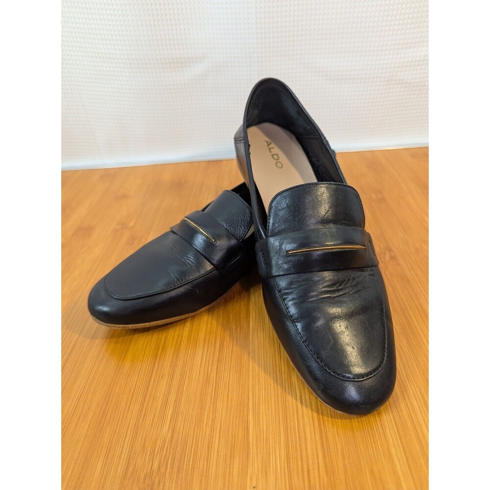 Aldo Womens Leather Loafer Slip-on Black Sz 8 Office Business Casual Flats (P02)